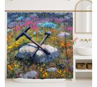 Floral Shower Curtain, Vibrant Colorful Wildflowers Spring Decor, Nature Inspired Watercolor Bathroom Set, Modern Bohemian Style Waterproof Fabric Shower Curtain with Hooks 72x72 Inch