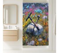 Floral Shower Curtain, Vibrant Colorful Wildflowers Spring Decor, Nature Inspired Watercolor Bathroom Set, Modern Bohemian Style Waterproof Fabric Shower Curtain with Hooks 36x72 Inch