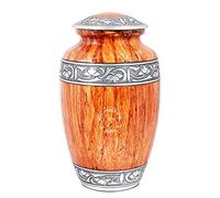 Floral Silver Engraved Handcrafted Cremation Urn for Human Ashes - Large Decorative Adult Memorial Burial Urn with Secure Metal Finish - 7.5" x 7.5" x 9.5"-200lbs or 91kg - Bag Included (Light Brown)
