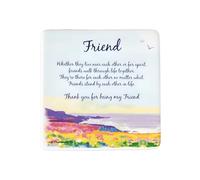 Floral Single Ceramic Sentiment Coaster - 'Friend' Artistic Coastal Design - Homeware Gift for Her - Heartfelt Words
