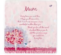 Floral Single Ceramic Sentiment Coaster - 'Mum' Artistic Floral Butterfly Design - Homeware Gift for Her - Loving Words