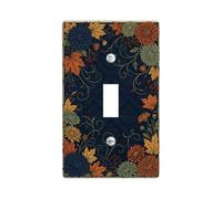 Floral Single Light Switch Cover Plate, Traditional Rustic Leaves Berries Fall Navy Standard Size Switch Plate Decorative for Home Living Room New Apartment Decor