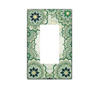 Floral Single Rocker Light Switch Cover, Bohemian Contemporary Mandala Geometric Spring Green Plastic Standard Size Decorative Wall Plates for Living Room Bedroom Home Office Decor