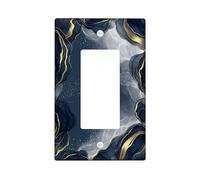 Floral Single Rocker Light Switch Cover, Modern Elegant Swirls Gold Fall Navy Blue Plastic Standard Size Decorative Wall Plates for Home Living Room Bedroom Bathroom Decor
