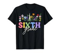 Floral Sixth Grade Teacher Wildflower Back to School Value Graphic T-Shirt, Men, Black, M