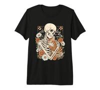 Floral Skeleton Hugging Cat Halloween Cat Lover Cat Mom Dad Premium T-Shirt