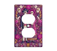 Floral Skeleton Light Switch Cover Plates/Outlet Covers, Violet Day of the Dead Design for Home Decor, Thermoplastic Wall Plates, Standard Size Single Duplex Outlet