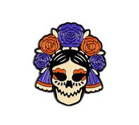 Floral Skull Calavera Enamel Pin, Día De Muertos Fiesta Enamel Pin, Mexican Culture Gift For Traveler Mexican Mexico Travelling Lover, Day Of The Dead Brooches, Mexico Travel Souvenir Lapel Badge