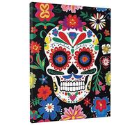 Floral Skull Canvas Wall Art, Colorful Sugar Skull Poster Prints, Day of the Dead Aesthetic Decor For Living Room, Bedroom, Home, Unframed 16x20 Inch