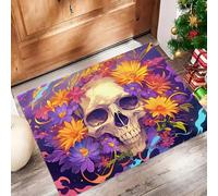 Floral Skull Door Mats Indoor 40 X 60 Cm, Machine Washable Inside Door Mat, Graffiti Style Soft Doormats, Absorbent Entrance Rug, Anti-Slip Floor Mats For Front Rear Doors (Mixed Colors)