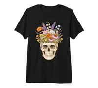 Floral Skull Gothic Dark Aesthetic Skeleton Wildflowers Art Premium T-Shirt