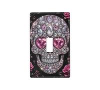 Floral Skull Heart Black PC Light Switch Plate, Decorative Blank Wall Plate, Size 4.53 x 2.76 Inches, Toggle Switch