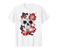 Floral Skull Japanese Art Gothic Red Black Tattoo Style T-Shirt