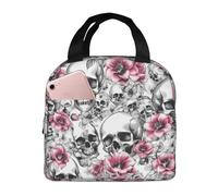 Floral Skull Lunch Bag Handheld Bento Bag Picnic Miscellaneous Shopping Bag