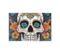 Floral Skull Placemats Set of 6, Heat Resistant - Anti Slip Dining Table Place mats, Durable Table Mats