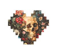 Floral Skull Print 3D Jigsaw Art Brick Puzzle Heart-Shaped Desk Decor Building Blocks 30 pieces DIY Gift