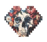 Floral Skull Print Art Brick Puzzle Heart Shaped DIY Building Blocks Set 3D Jigsaw Home Decor 53 Pieces