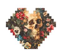 Floral Skull Print Art Brick Puzzle Heart Shaped DIY Building Blocks Set 3D Jigsaw Home Decor 53 Pieces
