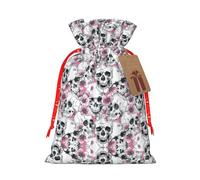 Floral Skull Print Christmas Burlap Gift Bag With Drawstring, Present Small Favor Pouch For Birthday Parties-S Size