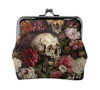 Floral Skull print Coin Purse Small Change Purse Card Holder Coin Pouch Small Wallet for Women and Men, Black, One Size, Vintage