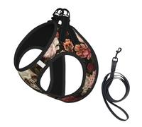 Floral Skull Print Harness Leash Set For Cat Dog, Reflective Adjustable Escape-Proof Vest Lead With Soft Breathable Mesh, For Small Pets And Kitten Puppy