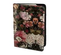 Floral Skull print Leather Card Case Travel Accessories Passport Holder Cover Wallet for Women Men, Black, One Size