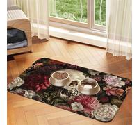 Floral Skull Print Pet Feeding Mat Dog Mat for Food and Water Bowl Dogs Water Dispenser Mat Dogs Accessories