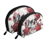 Floral Skull Print Small Purses 2Pcs Portable Coin Purse Makeup Bag Soft Vacation Pouch Change Holder Wallet with Zipper Portable for Shopping Travel Party Cosmetic Bag