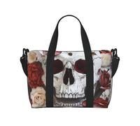 Floral Skull Printed Carryall Tote, Travel Underseat Hand Luggage Bag, Organizer Carry on Hand Bag for Gym Weekend Women and Men
