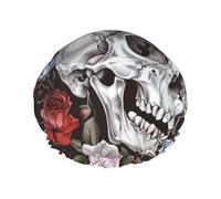 Floral Skull Printed Double Layer Lined Shower Cap,Shower Caps For Women Reusable