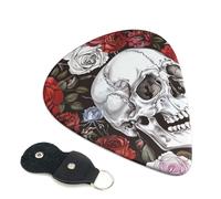 Floral Skull Printed Guitar Picks, 6 Pack with Leather Keychain Pick Holder - 0.46mm, 0.71mm, 0.96mm Assorted Thickness for Acoustic Ukulele, Electric Guitar, Acoustic Guitar, Bass