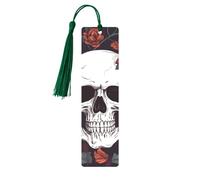 Floral Skull Printed Metal Bookmarks M - Dark Green Lightweight Aluminium Book Marker for Books, Journals & Gifts, Ideal Book Lovers, Holiday Decor & Crafts
