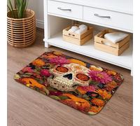Floral Skull Quick Dry Bath Mat, Colorful Flower Absorbent Non Slip Shower Mat, Day of The Dead Memory Foam Washable Bath Rugs for Bathroom Decorative 16x24 Inch