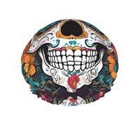 Floral Skull Reusable Shower Cap for Women, Double Waterproof Layers Shower Cap, Hair Care Essential