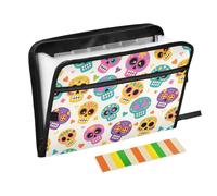 Floral Skull Skeleton Expanding File Folder 13 Pockets Accordion File Organiser Folders for Paperwork A4 Storage Portable Document Organiser Filing Wallet