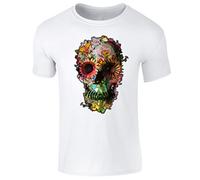 Floral Skull Skeleton Flowers Mens T-Shirt White (M)