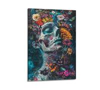 Floral Skull Wall Art, Surreal Decor, Lounge Poster Artistic Wall Mural Modern Hanging Decor Poster08x12inch(20x30cm)