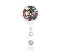 Floral Skulls Print Badge Holders for Securing onto Pockets and Purse Straps for Work Office Hospital