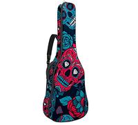 Floral Skulls Skeleton Blue Red Guitar Gig Bag Waterproof Zipper Soft Guitar Backpack for Bass Acoustic & Classical Folk Electric Guitar Case