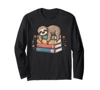 Floral Sloth Sleeping On Books Long Sleeve T-Shirt