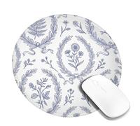 Floral Small Mouse Pad, Vintage Botanical Fern Wreath Spring Blue Round Rubber Washable Portable Cloth Mousepad Desk Decor for Office Home Dorm Laptop Round 8x8 Inch