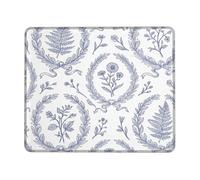 Floral Small Mouse Pad, Vintage Botanical Fern Wreath Spring Blue Square Rubber Non Slip Aesthetic Mousepads for Desk Accessories for Office Home Computer Laptop Square 8x10 Inch