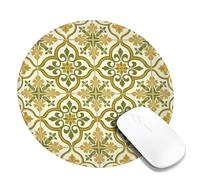 Floral Small Mouse Pad, Vintage Classic Ornate Geometric Fall Green Round Rubber Washable Portable Travel Mousepad Accessories for Office Home Computer Laptop Round 8x8 Inch