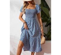 Floral Smocked Square Neck Midi Dress- Blue Dresses Everyday The Label Blue 16