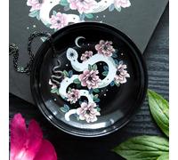 White Snake & Pink Flower Trinket Dish - Starry Black Sky Design, Decorative Jewelry Holder for Keys, Coins & Small Treasures, Elegant Home Decor, Durable & Functional Accent