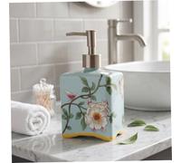 Floral Soap Dispenser Green, 410ml Vintage Ceramic Hand Soap Pump | Sturdy ceramic build, floral design, stainless steel pump, ideal for bathroom & kitchen