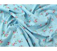 Floral & Spotty Print Polycotton Dress Fabric Blue - per metre