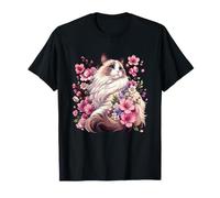 Floral Spring Cat with Sakura Cherry Blossoms T-Shirt