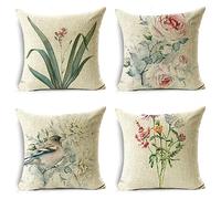 Floral Spring Cushion Covers 35cm x 35cm Sofa Cushions Set of 4 Cushions Covers 14x14 Inches Soft Throw Pillow Cover with Invisible Zipper Decorative Pillows for Living room Bedroom Home DecorA181