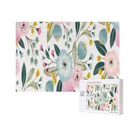 Floral Spring Flowers Lovely Blue Pink Rose Green Leaf Sweet Colors,300 Pieces Wooden Jigsaw Family Game Jigsaw Puzzles for Adults Teens Home Decor